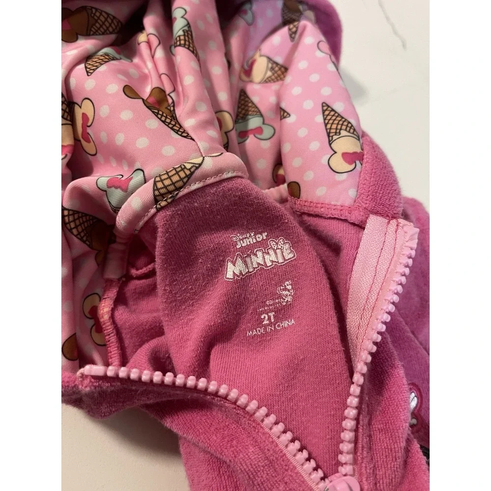 Disney Minnie Mouse Toddler Girls Loop Terry Cloth‎ Hooded Zip Up Swim 2t